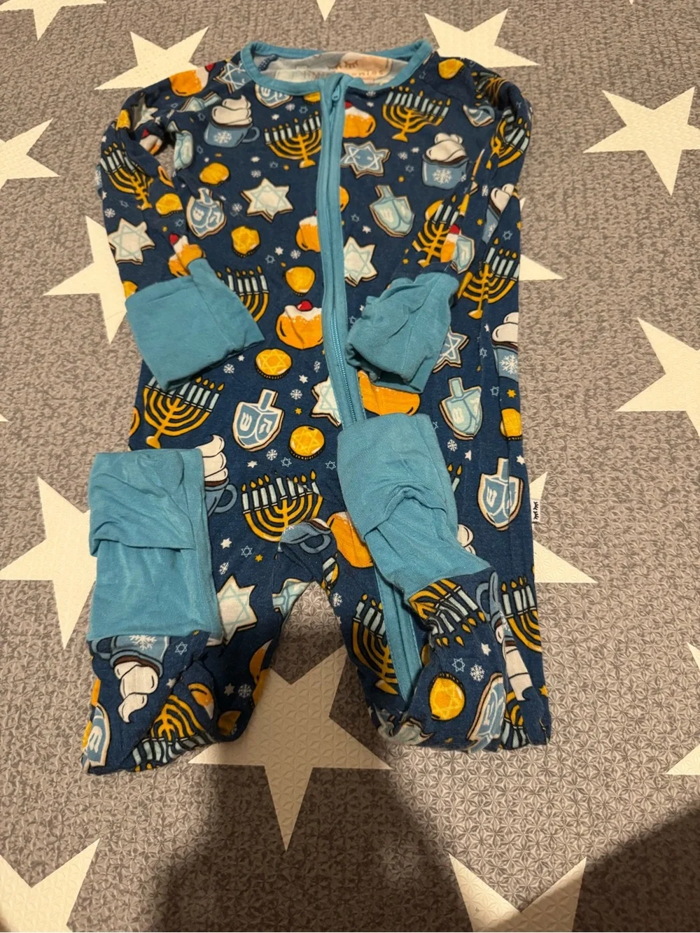Little Sleepies Navy Blue Kids One-Piece Pajamas with Hanukkah Print